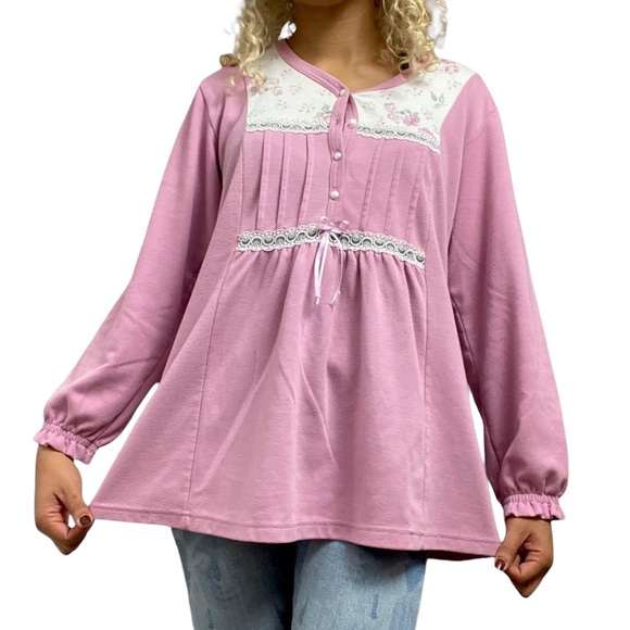 Vintage 1990s Pink Floral Pajama Top - Picture 2 of 14